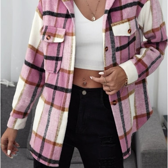 New flannel pink button down jacket or top - Picture 7 of 7